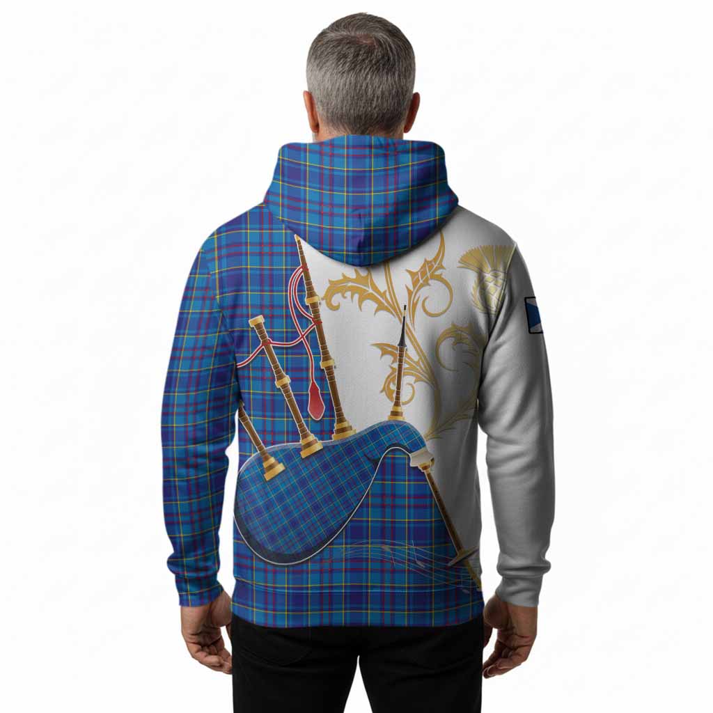 Mercer Tartan Family Crest Hoodie Bagpipes with Scottish Thistle