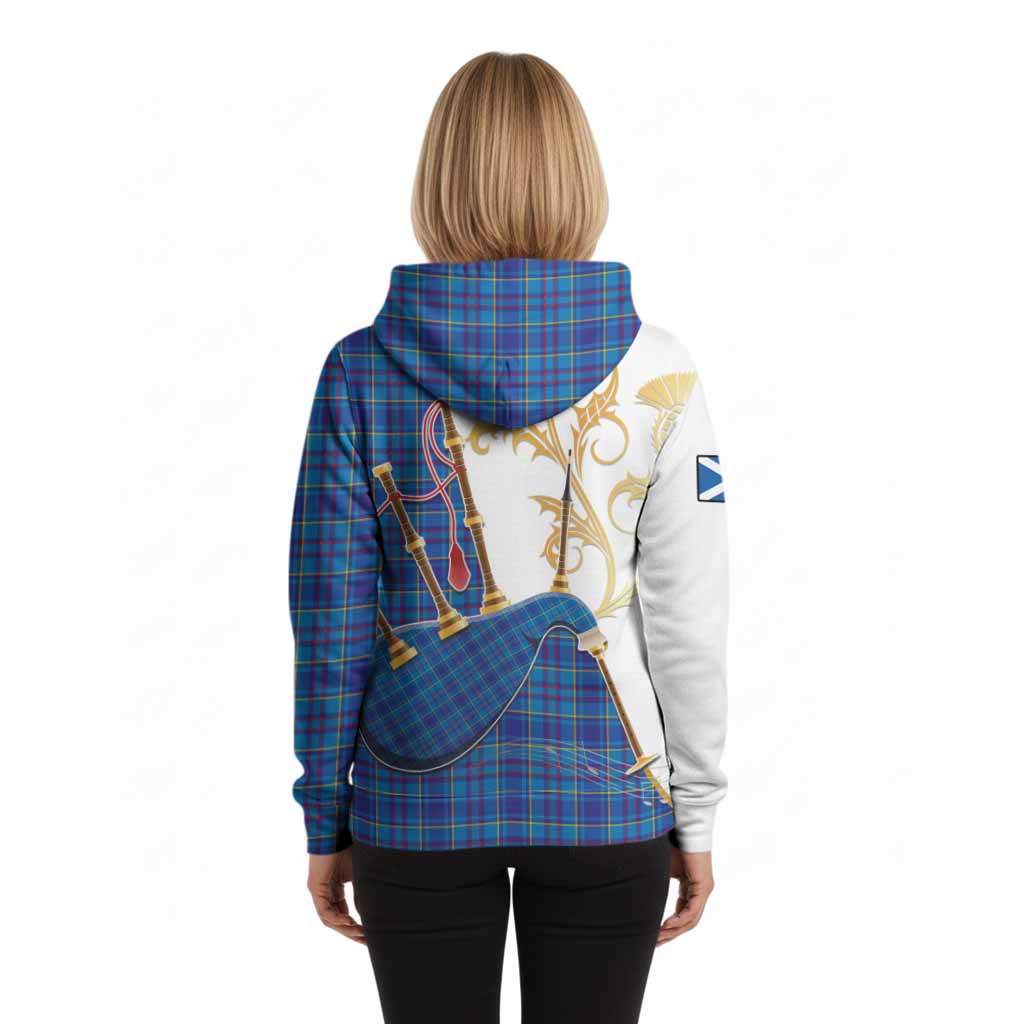 Mercer Tartan Family Crest Hoodie Bagpipes with Scottish Thistle
