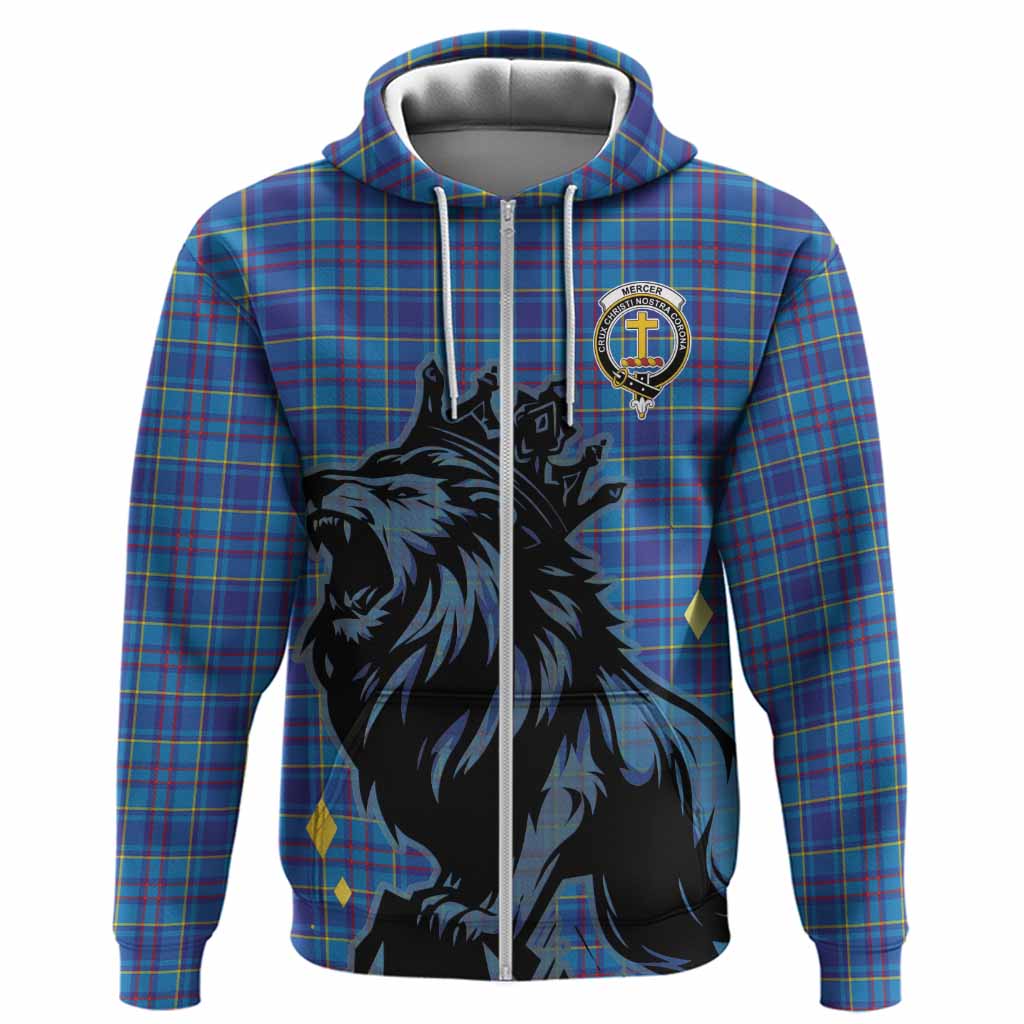 Mercer Tartan Family Crest Hoodie Crowned Lion Roaring