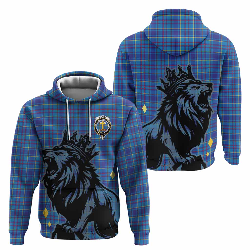 Mercer Tartan Family Crest Hoodie Crowned Lion Roaring