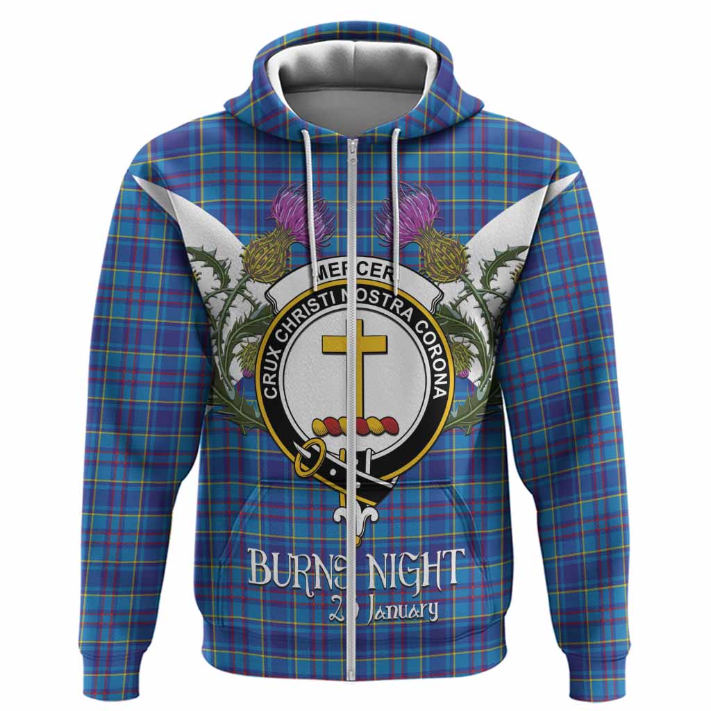 Mercer Tartan Family Crest Hoodie Scottish Burns Night Thistle Floral