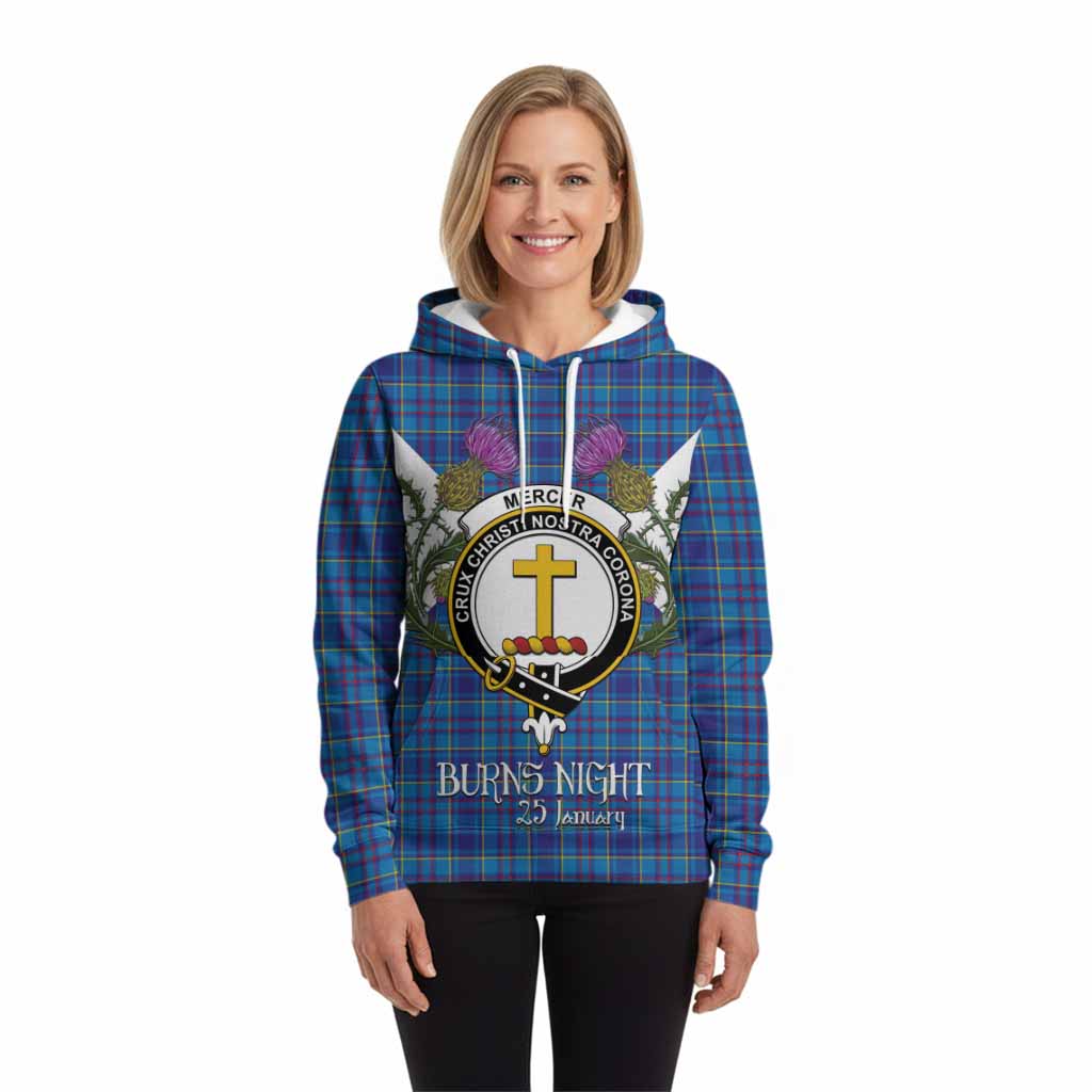 Mercer Tartan Family Crest Hoodie Scottish Burns Night Thistle Floral