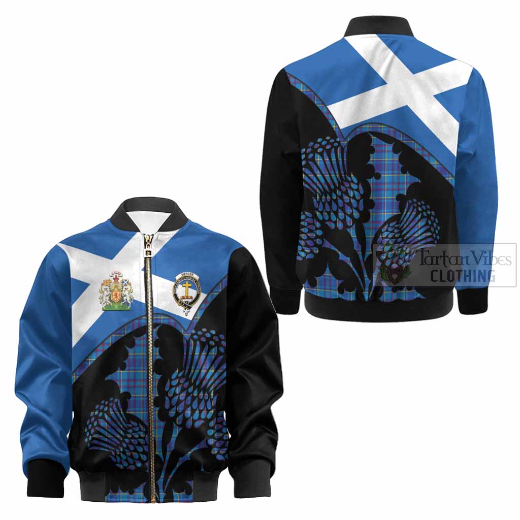 Mercer Tartan Family Crest Kid Bomber Jacket Scotland Thistle Floral Flag Style