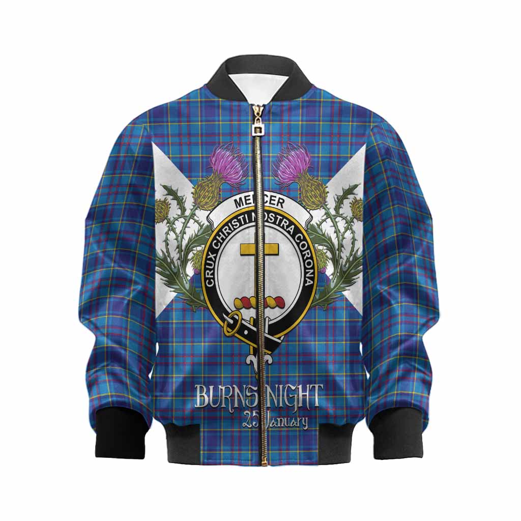 Mercer Tartan Family Crest Kid Bomber Jacket Scottish Burns Night Thistle Floral