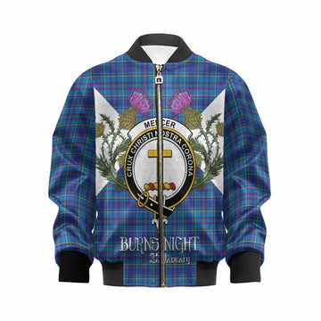 Mercer Tartan Family Crest Kid Bomber Jacket Scottish Burns Night Thistle Floral