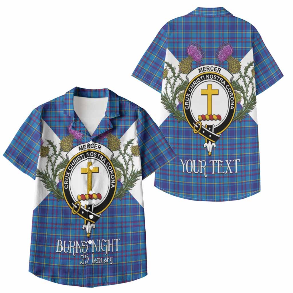 Mercer Tartan Family Crest Kid Hawaiian Shirt Scottish Burns Night Thistle Floral