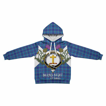 Mercer Tartan Family Crest Kid Hoodie Scottish Burns Night Thistle Floral