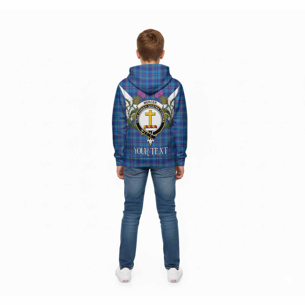 Mercer Tartan Family Crest Kid Hoodie Scottish Burns Night Thistle Floral