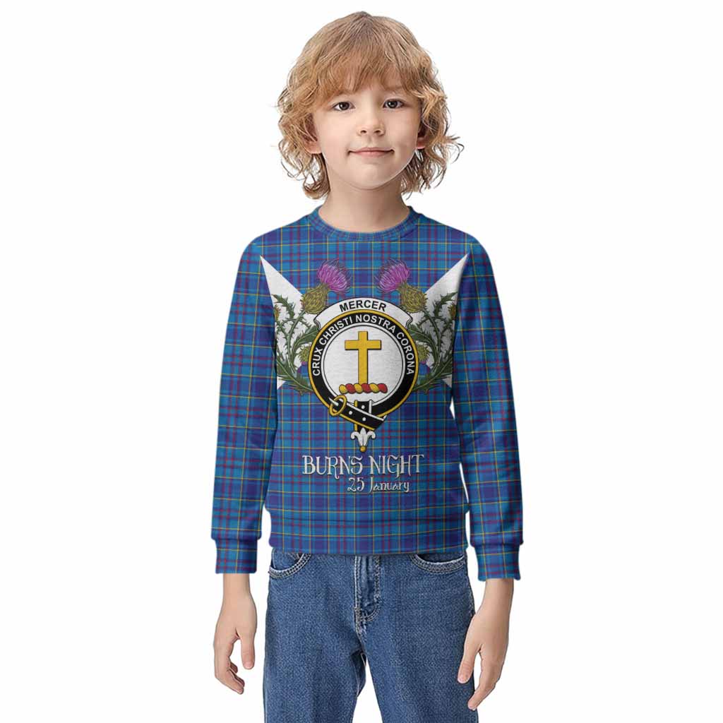 Mercer Tartan Family Crest Kid Knitted Sweatshirt Scottish Burns Night Thistle Floral