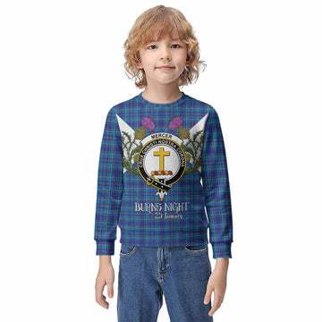 Mercer Tartan Family Crest Kid Knitted Sweatshirt Scottish Burns Night Thistle Floral