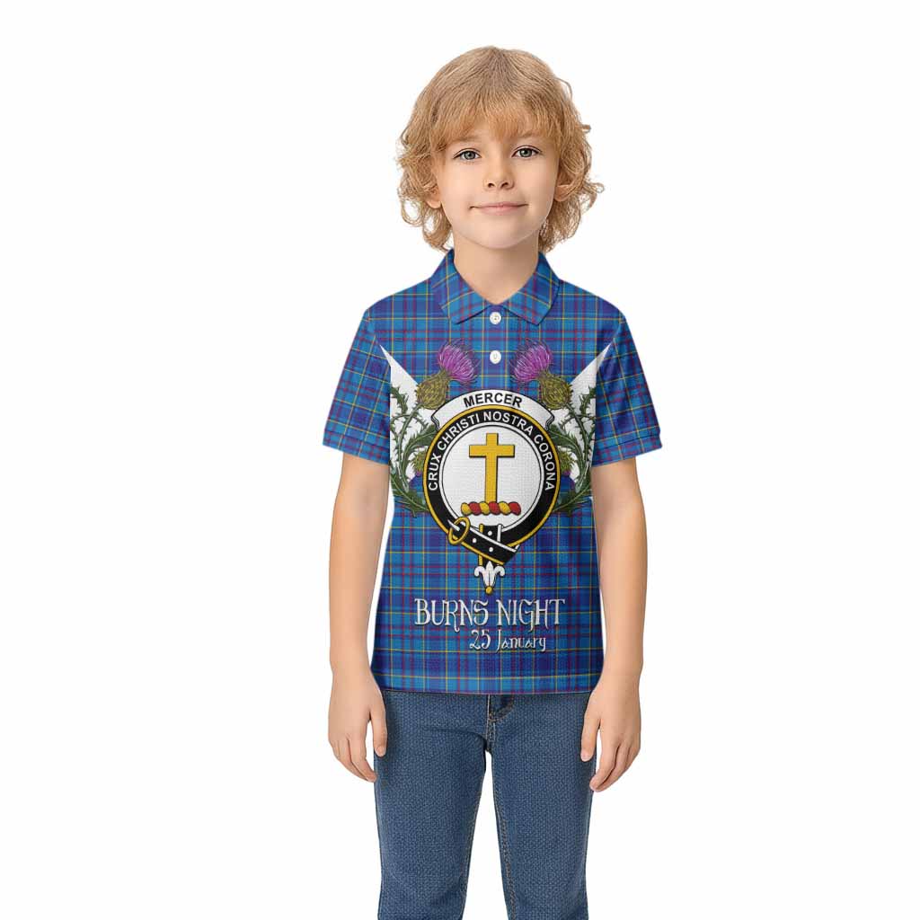 Mercer Tartan Family Crest Kid Polo Shirt Scottish Burns Night Thistle Floral