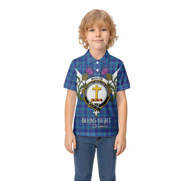 Mercer Tartan Family Crest Kid Polo Shirt Scottish Burns Night Thistle Floral