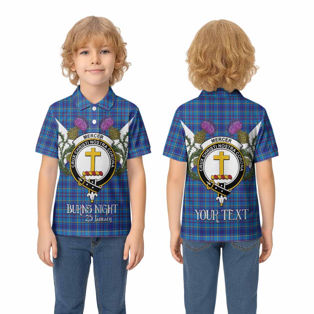 Mercer Tartan Family Crest Kid Polo Shirt Scottish Burns Night Thistle Floral