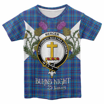 Mercer Tartan Family Crest Kid T-shirt Scottish Burns Night Thistle Floral