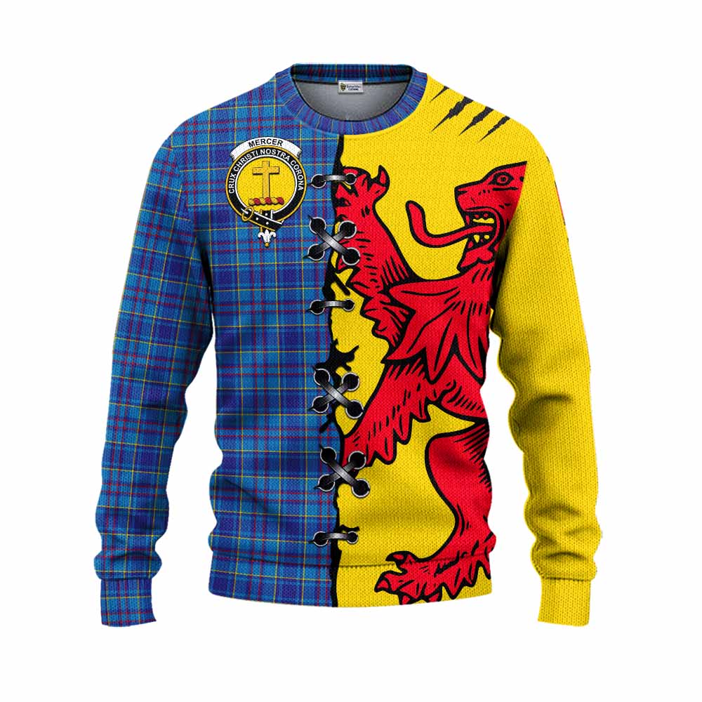 Mercer Tartan Family Crest Knitted Sweater Lion Rampant Honor - Tartan Vibes Clothing