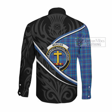 Mercer Tartan Family Crest Long Sleeve Button Shirts Celtic Scottish Thistle Floral