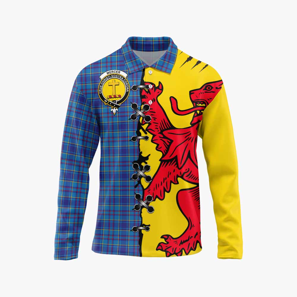Mercer Tartan Family Crest Long Sleeve Polo Shirt Lion Rampant Honor - Tartan Vibes Clothing