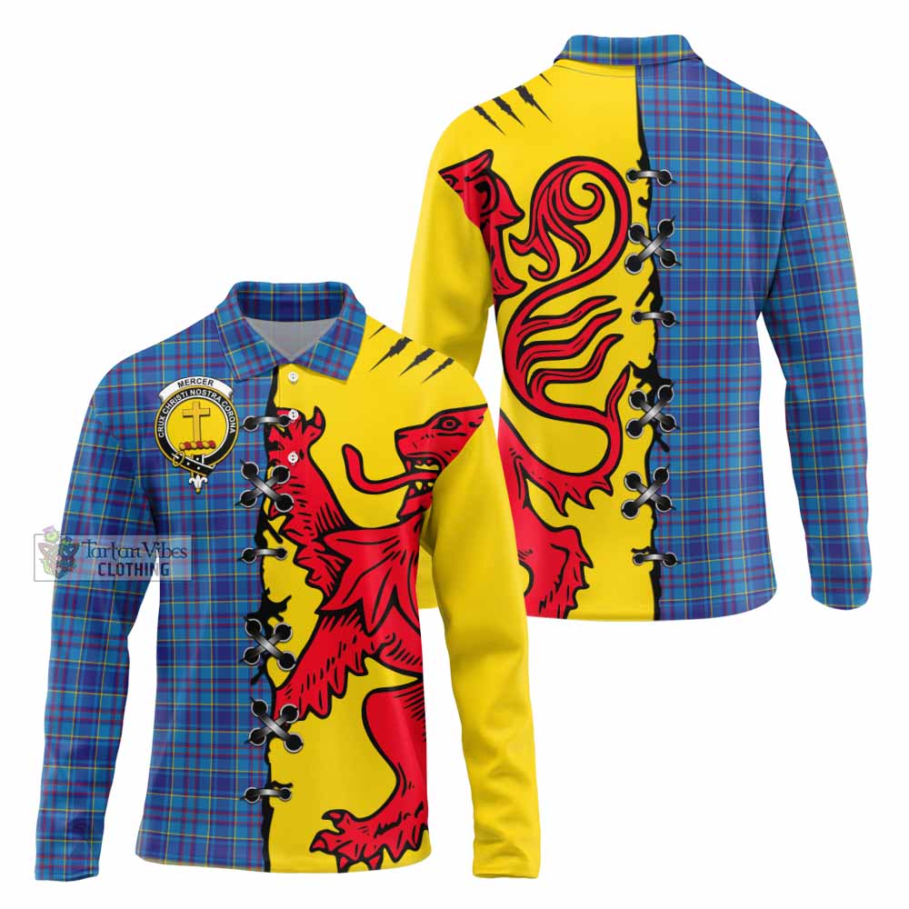 Mercer Tartan Family Crest Long Sleeve Polo Shirt Lion Rampant Honor - Tartan Vibes Clothing