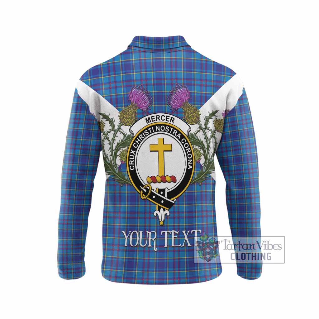 Mercer Tartan Family Crest Long Sleeve Polo Shirt Scottish Burns Night Thistle Floral