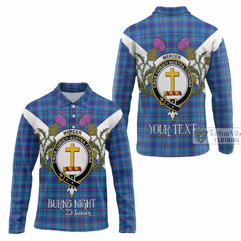 Mercer Tartan Family Crest Long Sleeve Polo Shirt Scottish Burns Night Thistle Floral