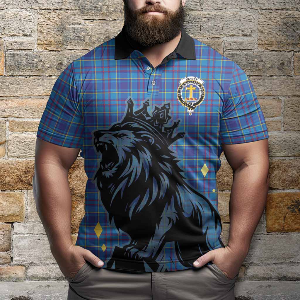 Mercer Tartan Family Crest Polo Shirt Crowned Lion Roaring