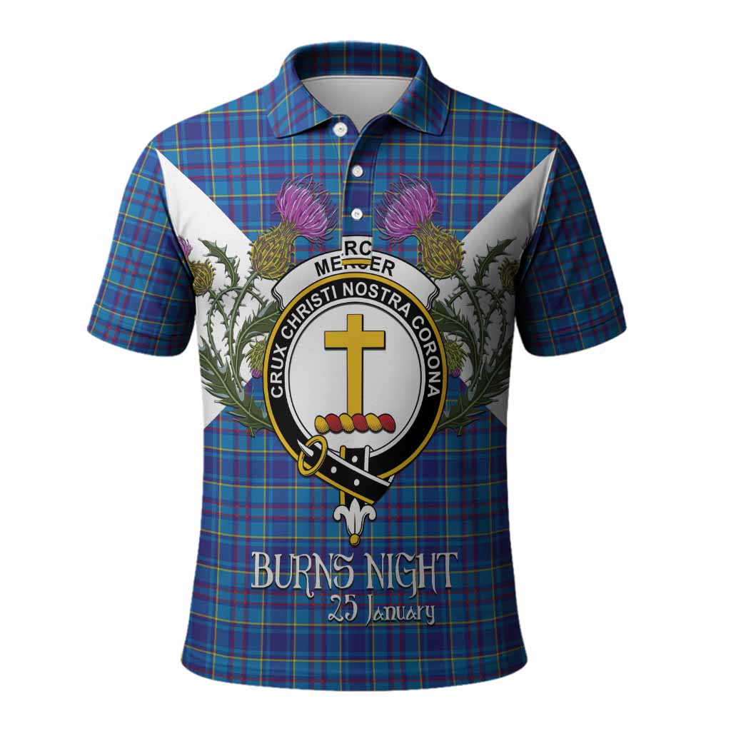 Mercer Tartan Family Crest Polo Shirt Scottish Burns Night Thistle Floral
