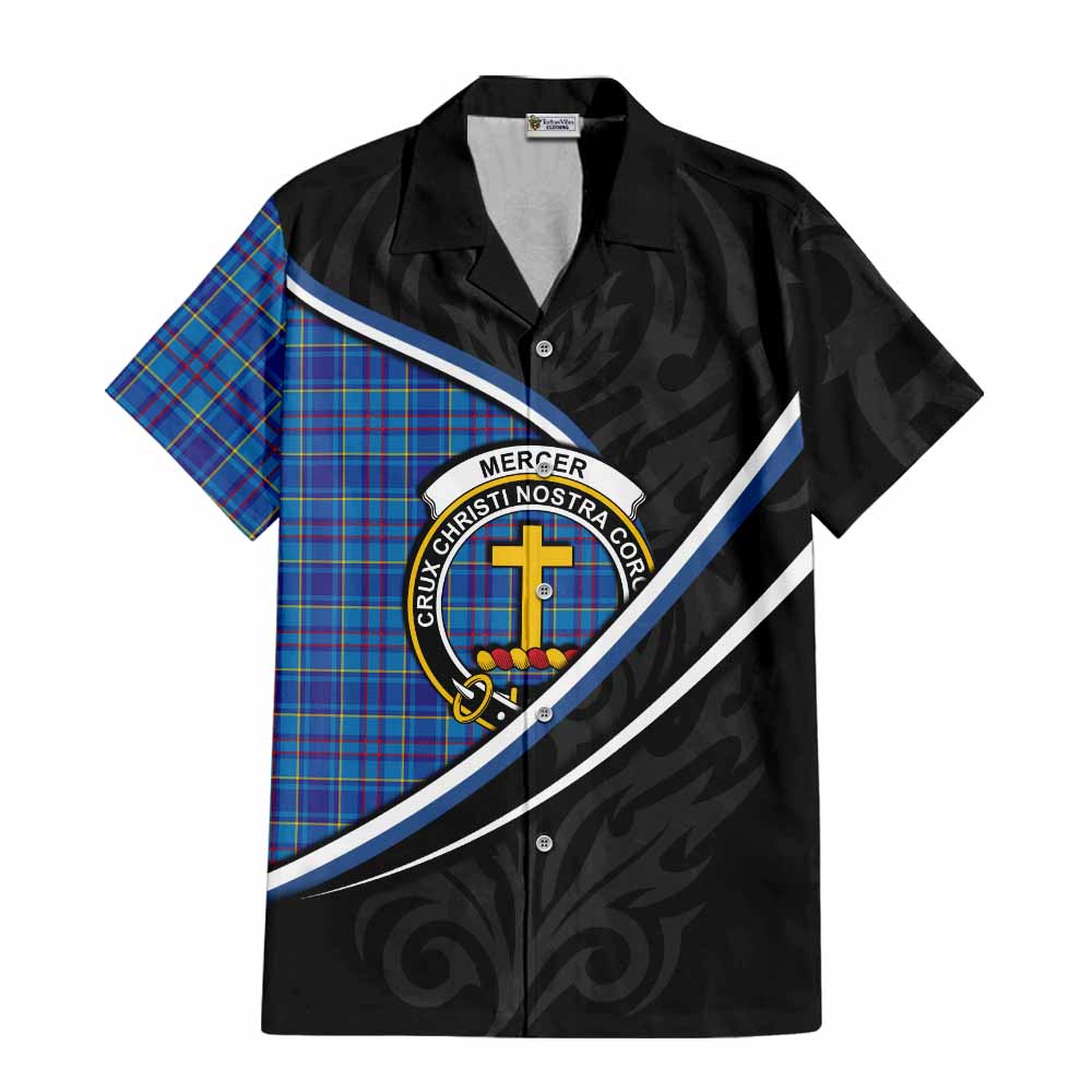 Mercer Tartan Family Crest Short Sleeve Button Shirt Celtic Scottish Thistle Floral - Tartan Vibes Clothing