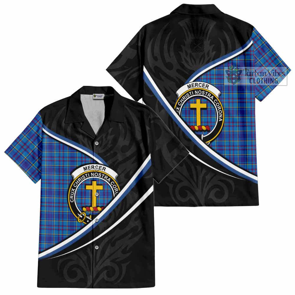 Mercer Tartan Family Crest Short Sleeve Button Shirt Celtic Scottish Thistle Floral - Tartan Vibes Clothing