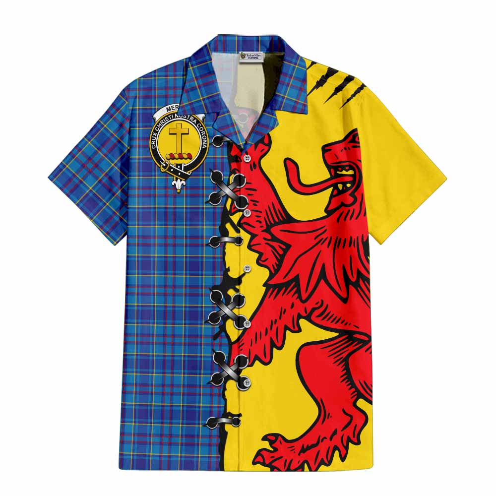 Mercer Tartan Family Crest Short Sleeve Button Shirt Lion Rampant Honor - Tartan Vibes Clothing