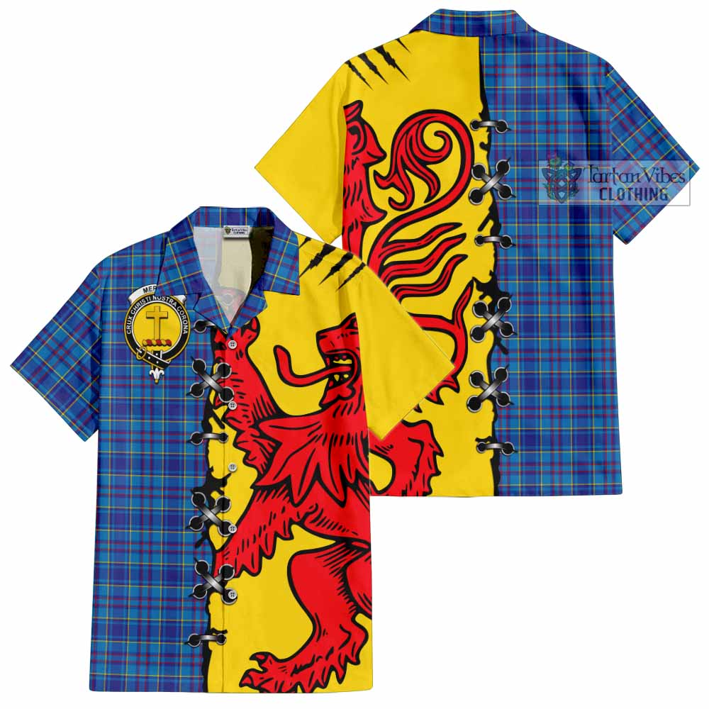 Mercer Tartan Family Crest Short Sleeve Button Shirt Lion Rampant Honor - Tartan Vibes Clothing