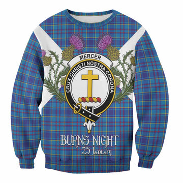Mercer Tartan Family Crest Sweatshirt Scottish Burns Night Thistle Floral