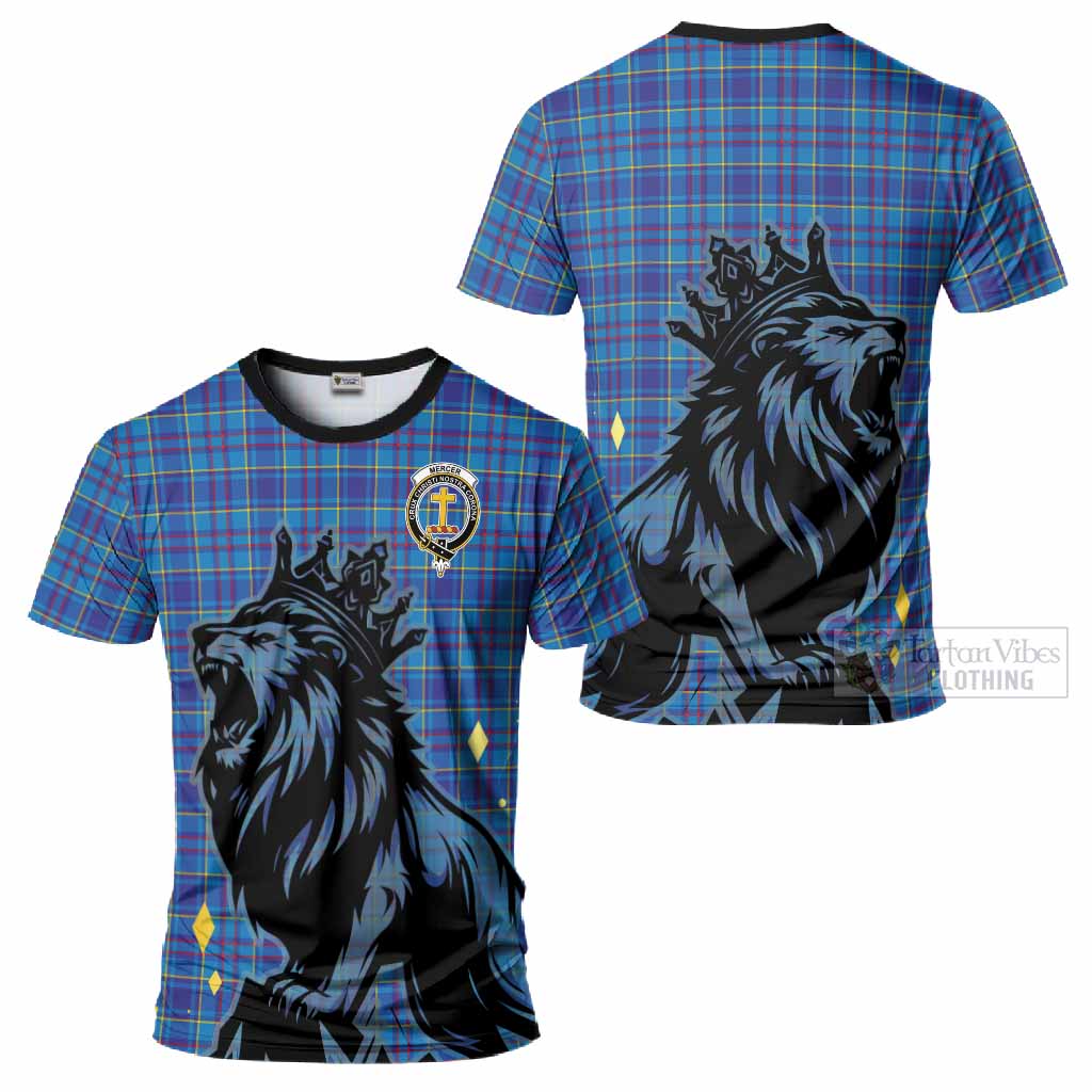 Mercer Tartan Family Crest T-Shirt Crowned Lion Roaring