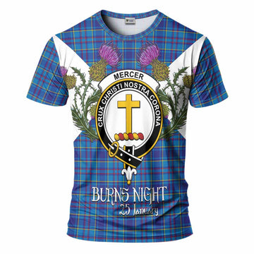 Mercer Tartan Family Crest T-Shirt Scottish Burns Night Thistle Floral