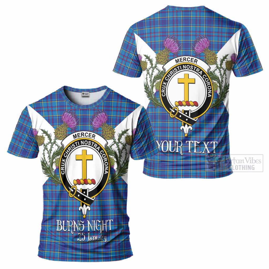 Mercer Tartan Family Crest T-Shirt Scottish Burns Night Thistle Floral
