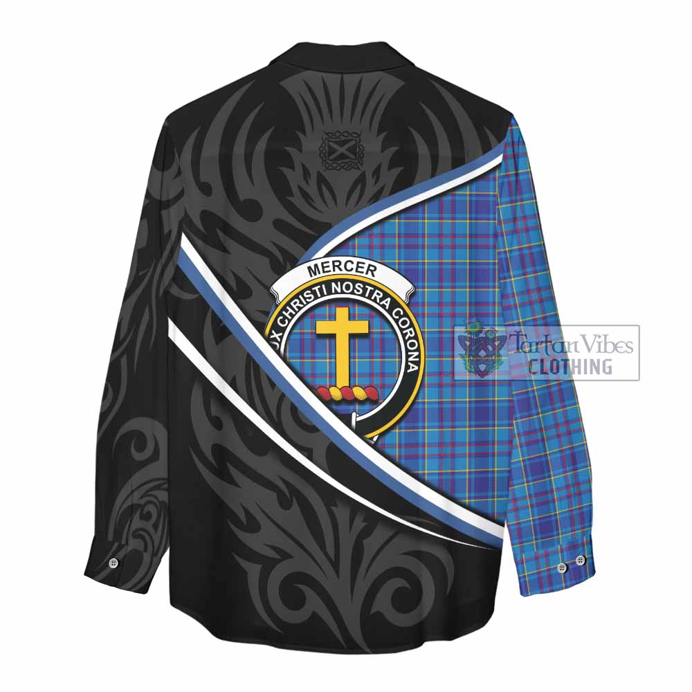 Mercer Tartan Family Crest Women Casual Shirt Celtic Scottish Thistle Floral - Tartan Vibes Clothing