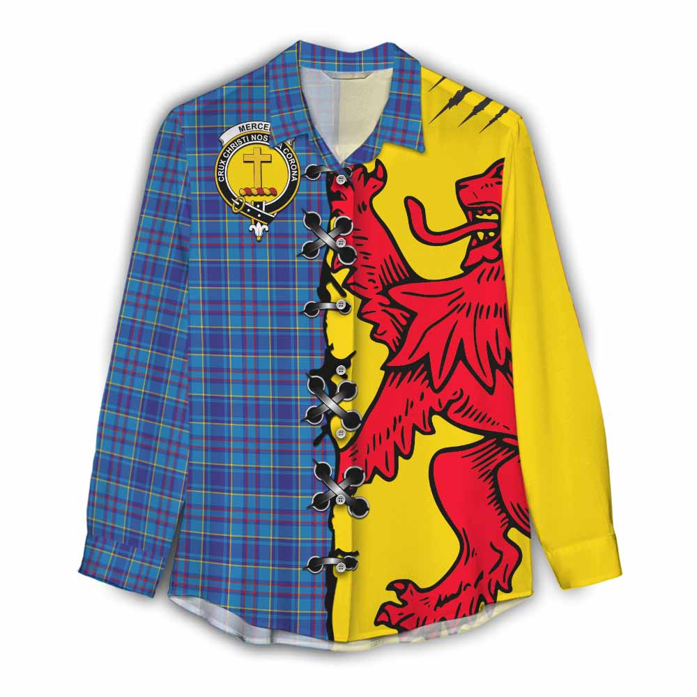 Mercer Tartan Family Crest Women Casual Shirt Lion Rampant Honor - Tartan Vibes Clothing