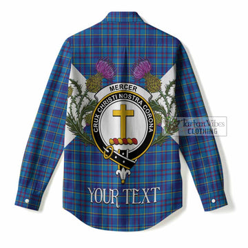 Mercer Tartan Family Crest Women Casual Shirt Scottish Burns Night Thistle Floral