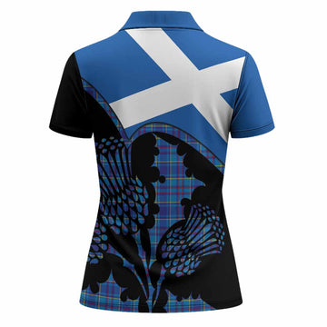 Mercer Tartan Family Crest Women Polo Shirt Scotland Thistle Floral Flag Style