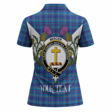 Mercer Tartan Family Crest Women Polo Shirt Scottish Burns Night Thistle Floral