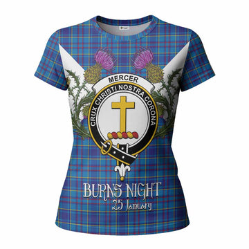 Mercer Tartan Family Crest Women T shirt Scottish Burns Night Thistle Floral