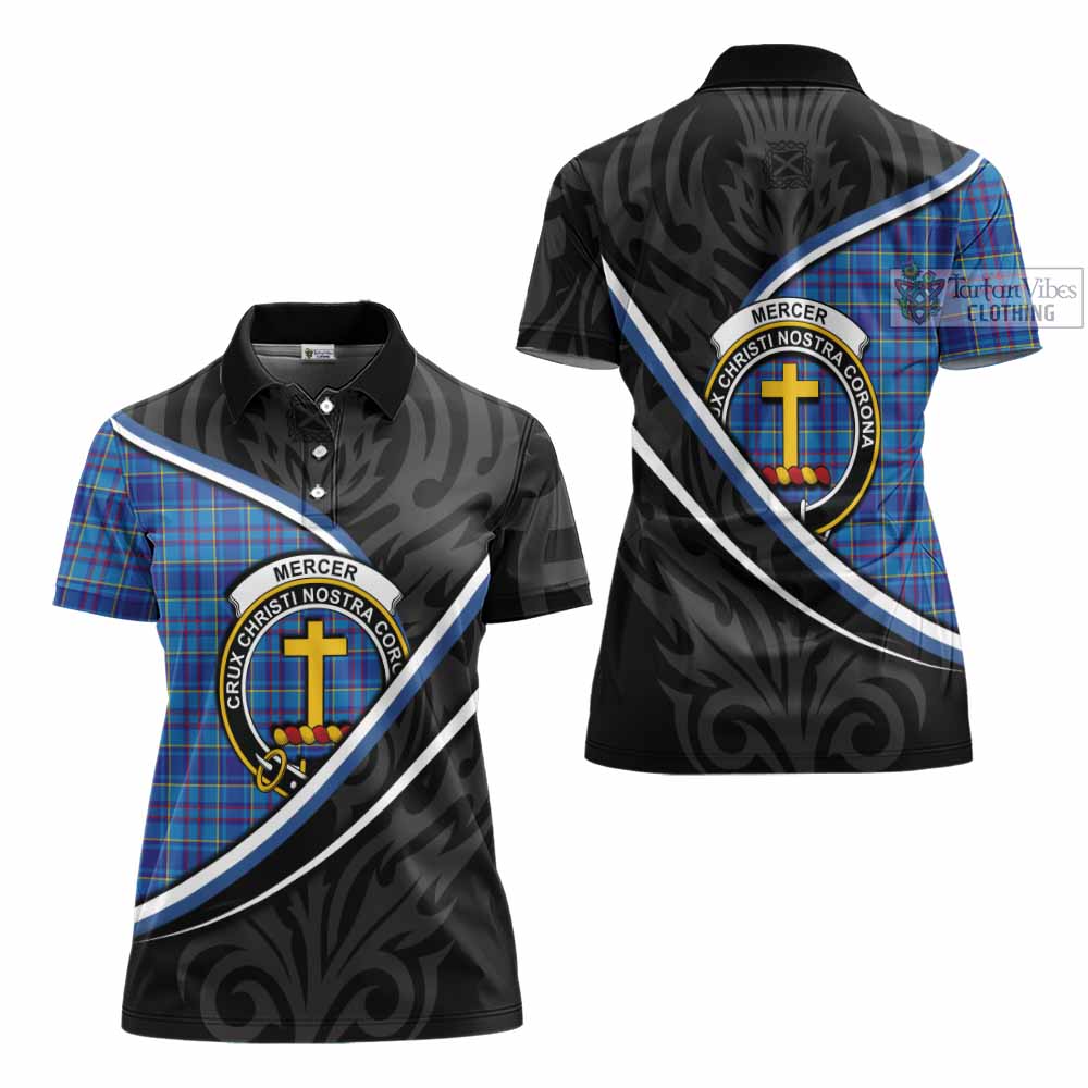 Mercer Tartan Family Crest Women's Polo Shirt Celtic Scottish Thistle Floral - Tartan Vibes Clothing