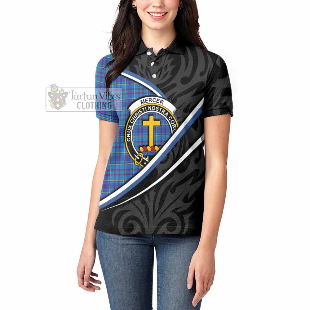 Mercer Tartan Family Crest Women's Polo Shirt Celtic Scottish Thistle Floral - Tartan Vibes Clothing