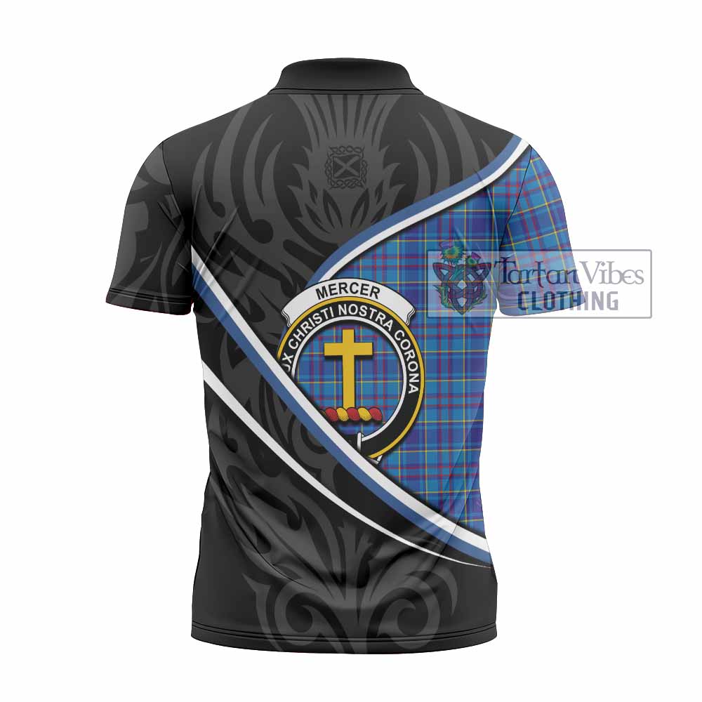 Mercer Tartan Family Crest Zipper Polo Shirt Celtic Scottish Thistle Floral - Tartan Vibes Clothing