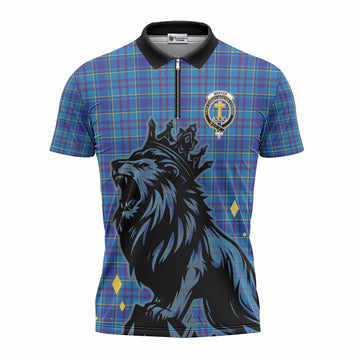 Mercer Tartan Family Crest Zipper Polo Shirt Crowned Lion Roaring
