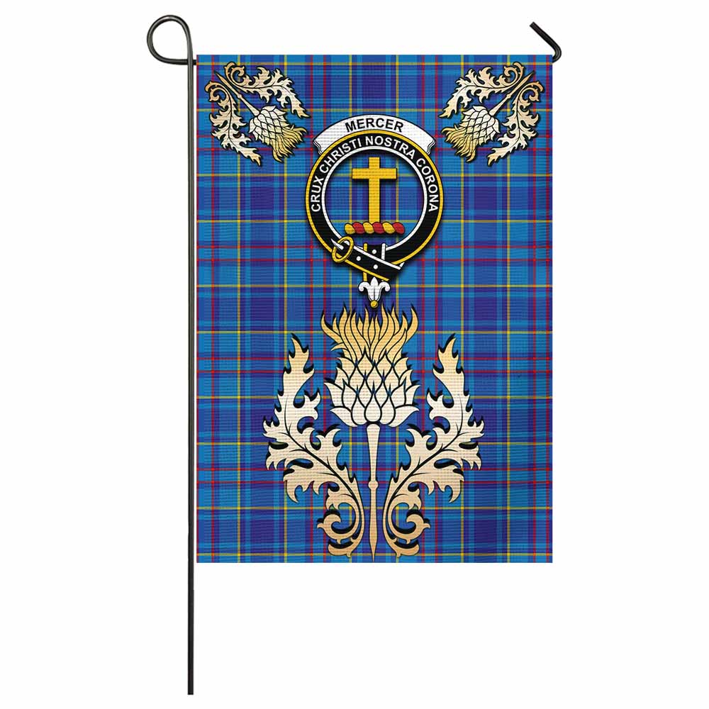 Mercer Tartan Garden Flag with Golden Regal Scottish Thistle Emblem - Tartan Vibes Clothing