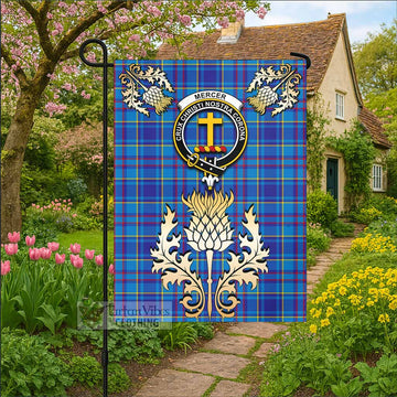 Mercer Tartan Garden Flag with Golden Regal Scottish Thistle Emblem