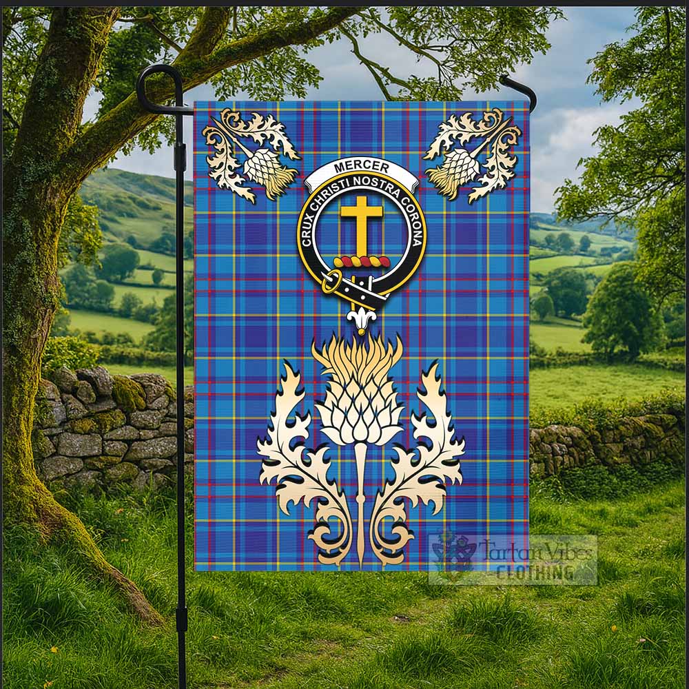 Mercer Tartan Garden Flag with Golden Regal Scottish Thistle Emblem - Tartan Vibes Clothing
