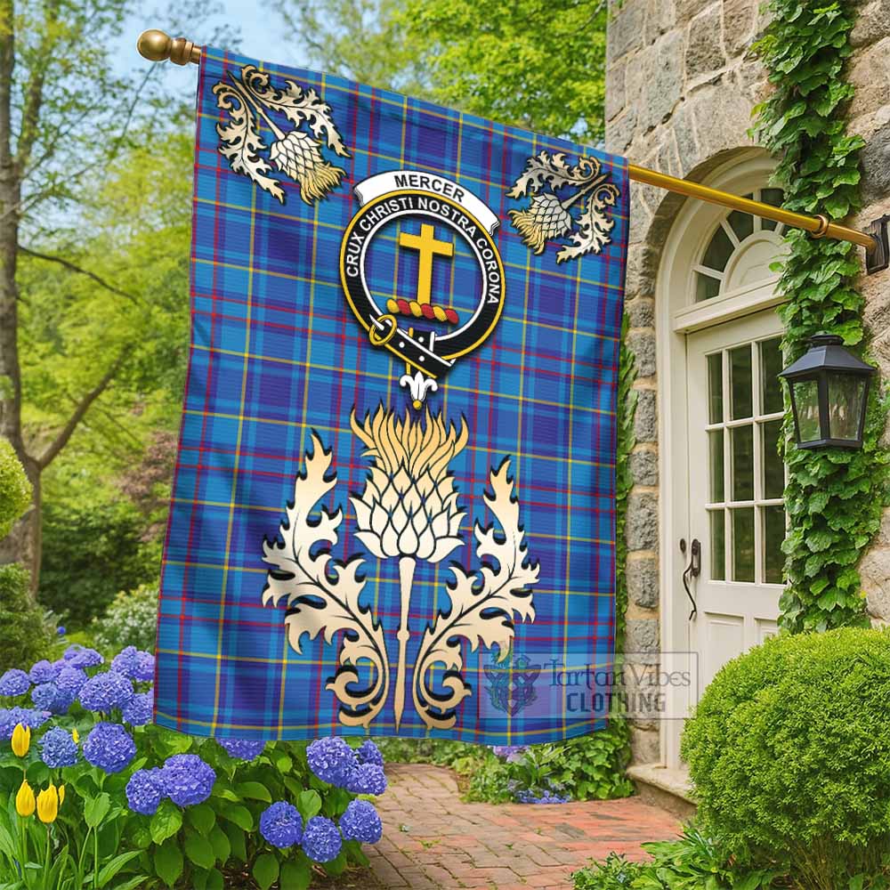 Mercer Tartan Garden Flag with Golden Regal Scottish Thistle Emblem - Tartan Vibes Clothing