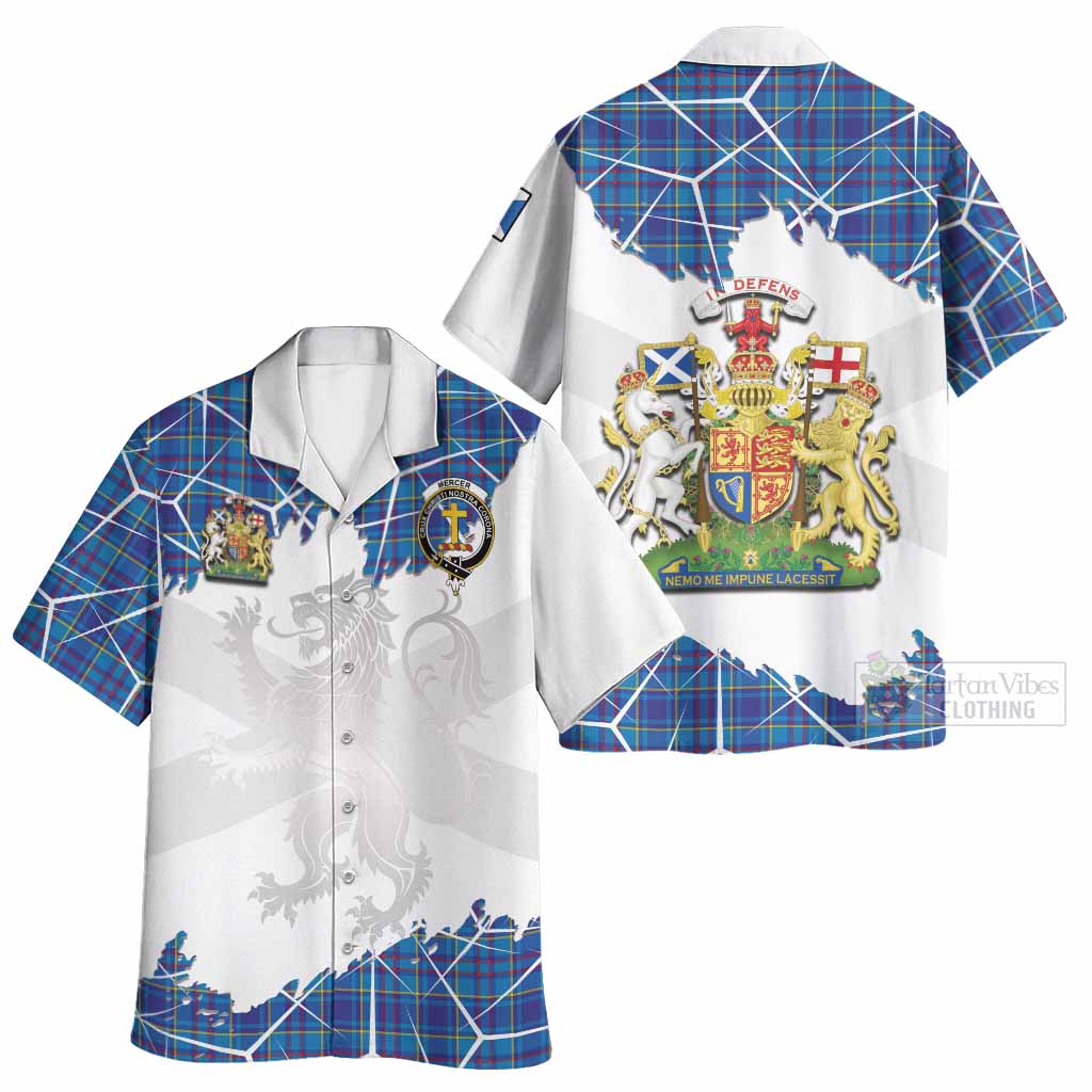 Mercer Tartan Hawaiian Shirt with Family Crest and Lion Rampant Grunge Style