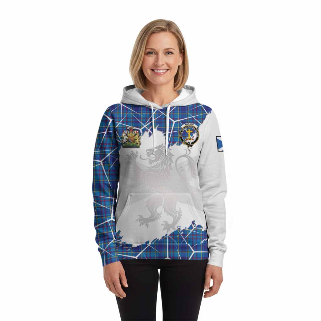 Mercer Tartan Hoodie with Family Crest and Lion Rampant Grunge Style